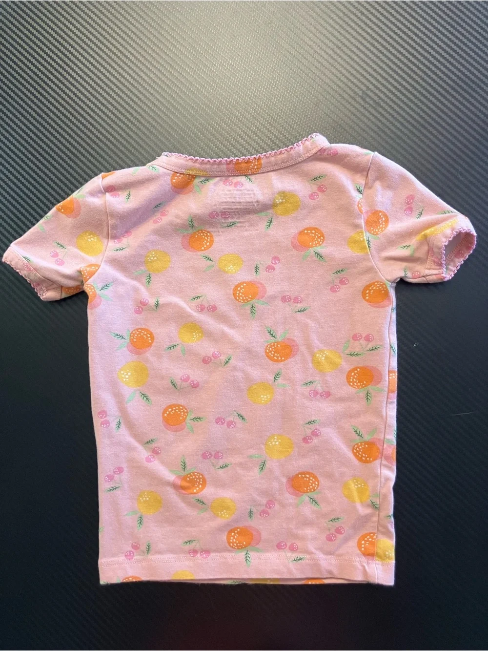 Rene Rofe Pink Short Sleeve Tee with Orange & Yellow Fruit Print